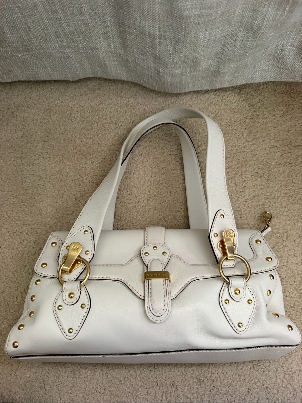 Michael Kors White Leather Shoulder Bag with Gold Hardware